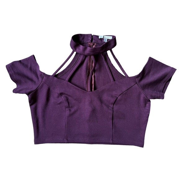 Charlotte Russe Harness Choker Crop Top Strappy Halter Shirt Medium M Purple - Picture 4 of 15